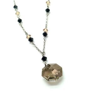 Silver-tone Beaded and Round Crystal Faceted Glass Pendant Necklace